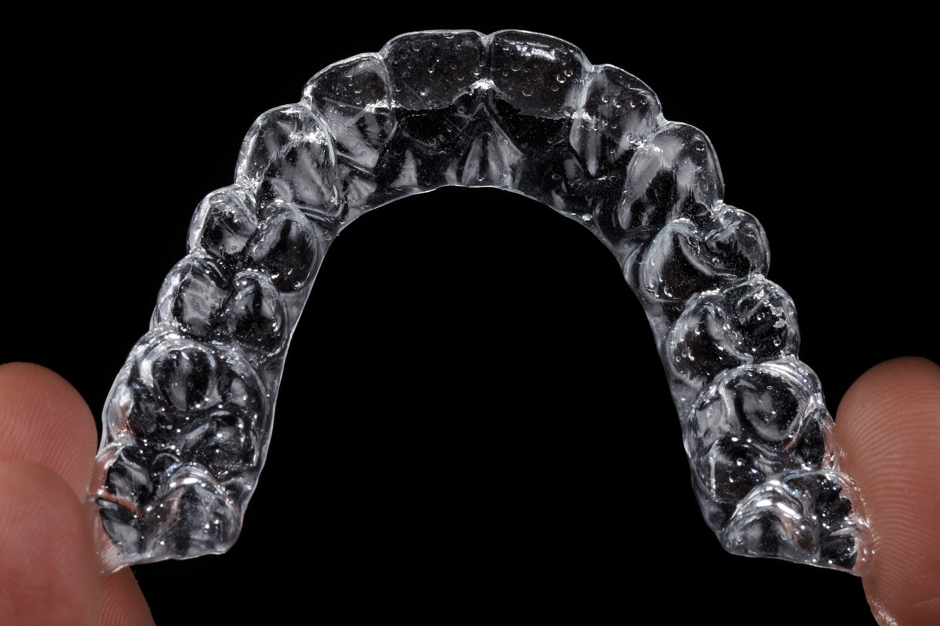 A close image of clear dental aligners